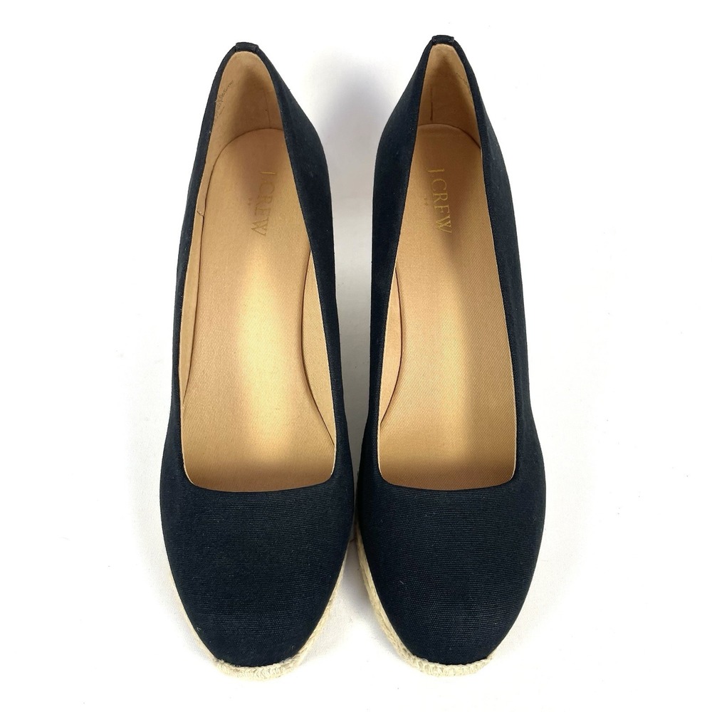 J.Crew AL003 Black Canvas Espadrille Wedge Heels Womens 11 NWT - Picture 4 of 9